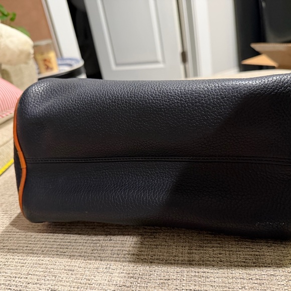 Vintage Dooney & Bourke Navy Pebbled Leather Satchel USA Made Classic Leather - Picture 2 of 16